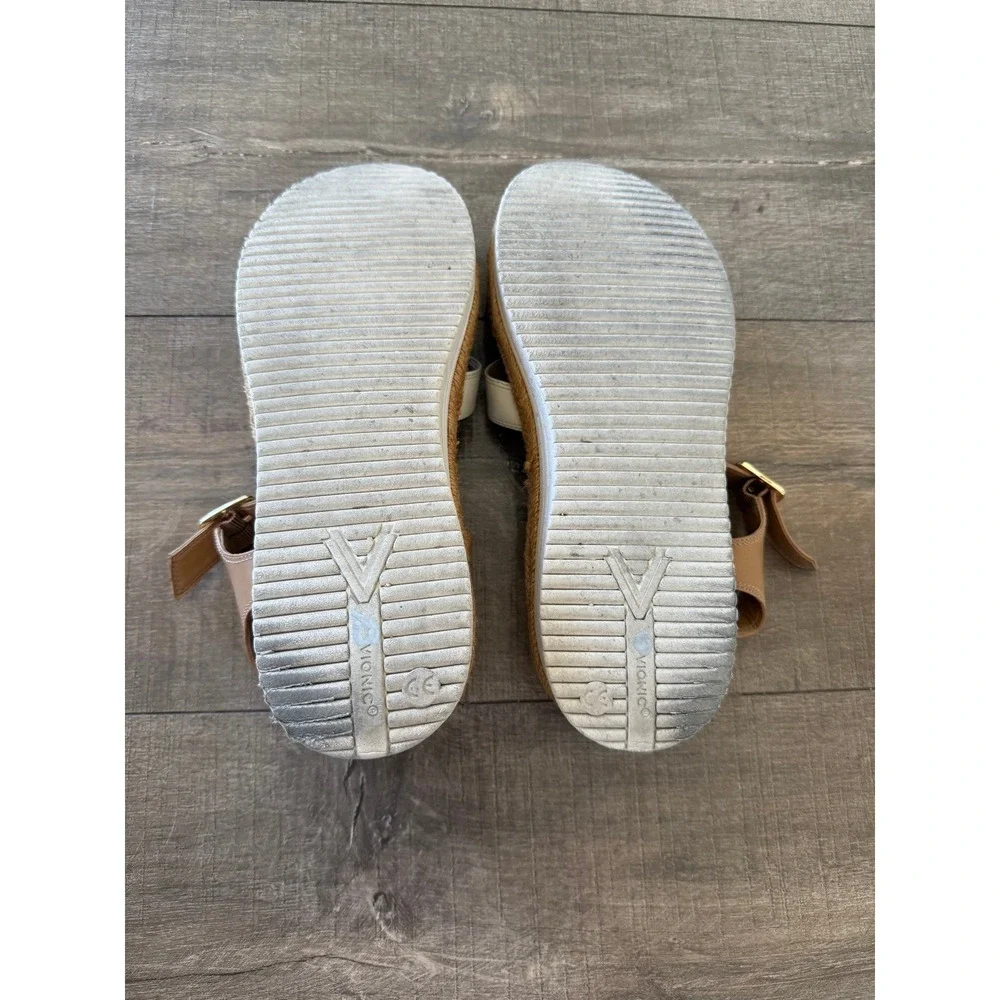 Vionic Tan Gold Cream Leather Platform Sandal